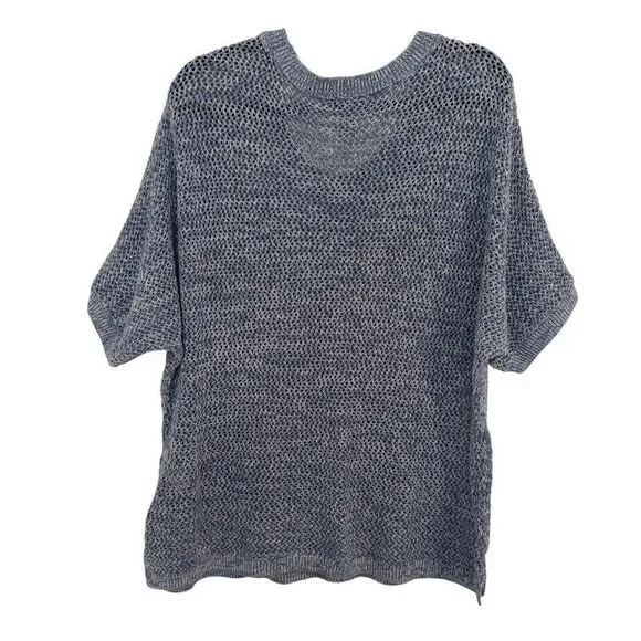 Chico's 3 Size XL open-knit short-sleeve sweater Blue Marbled Textured Cotton - Picture 2 of 7